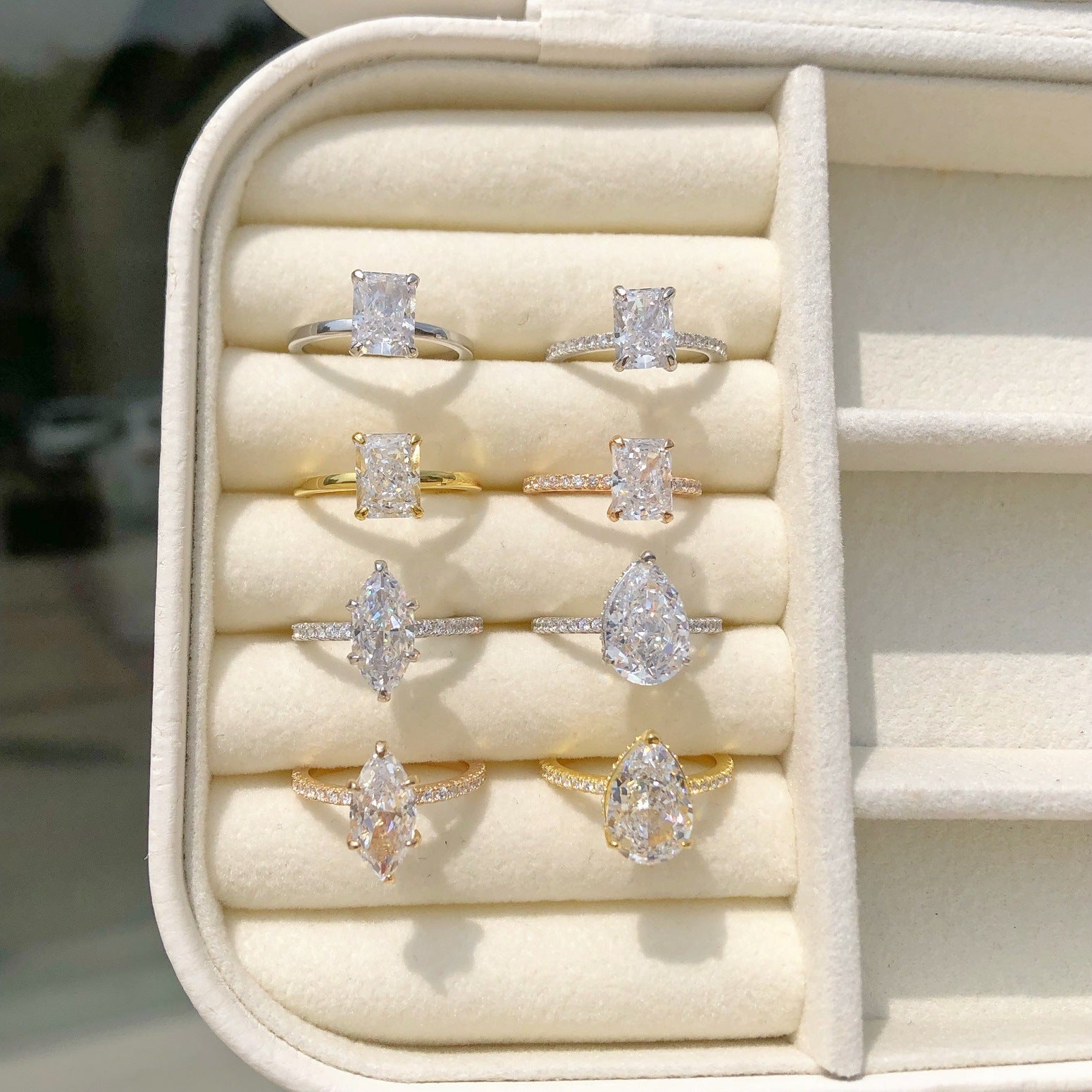 Wholesale Cross-border Live S925 Sterling Silver Ring Women's 8A High Carbon Diamond Square Ice Flower Zircon Super Flash 1-5 Carat Imitation Diamond Ring